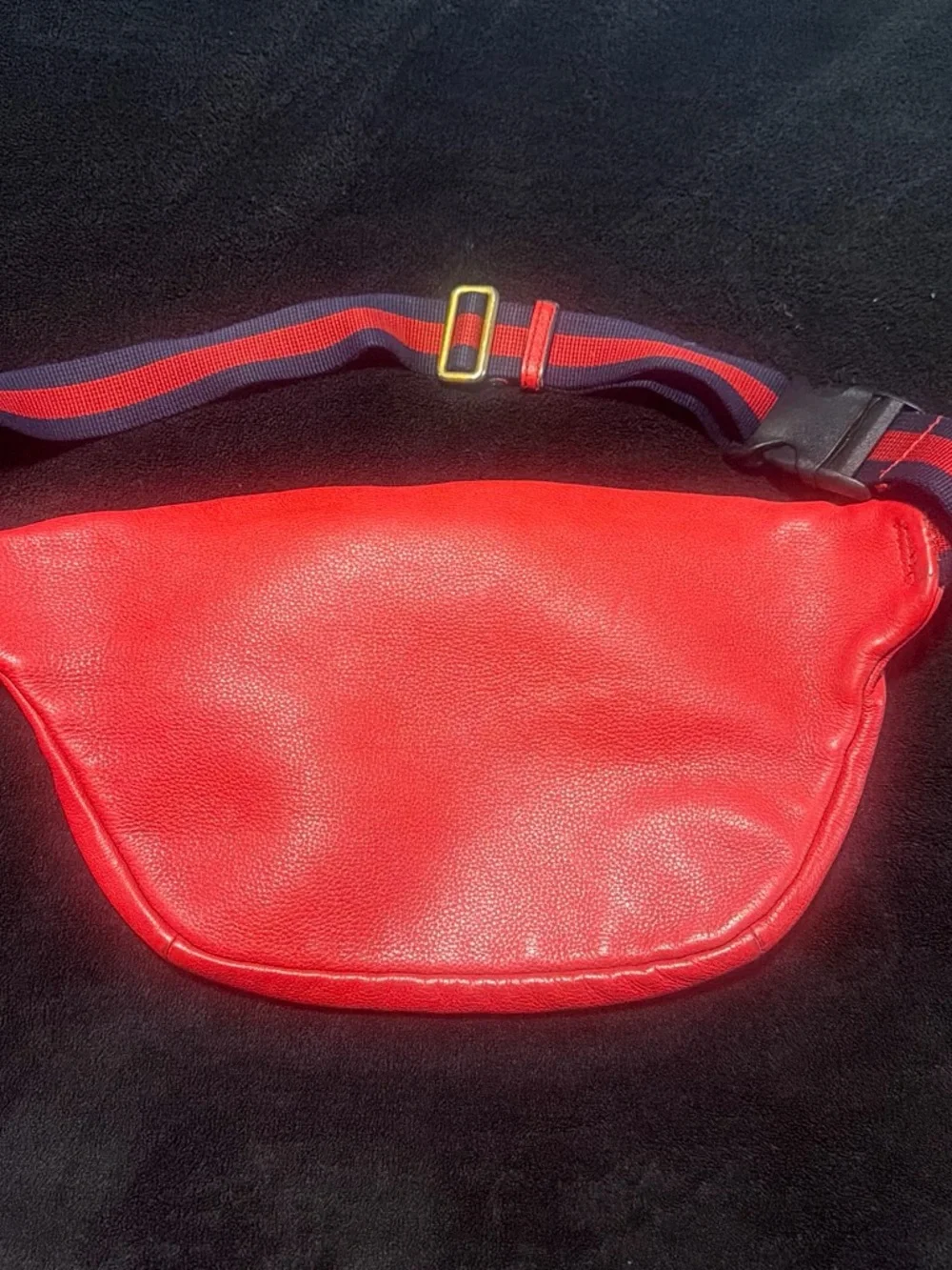 Gucci Red Leather Logo Belt Bag with Striped Strap